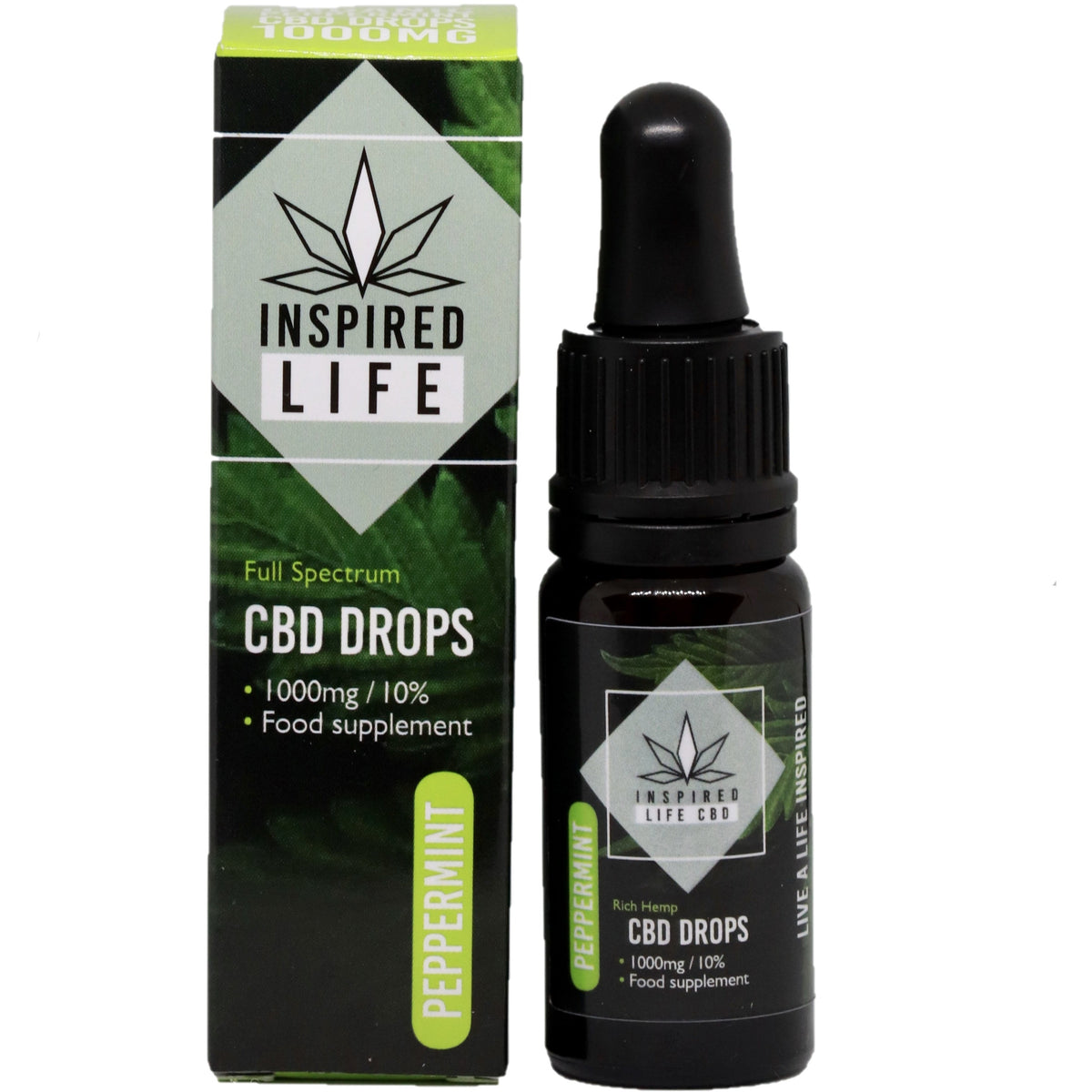 1000mg CBD Cannabis Oil Hemp Drops 10ml - Natural and Peppermint Flavours - Inspired Life CBD