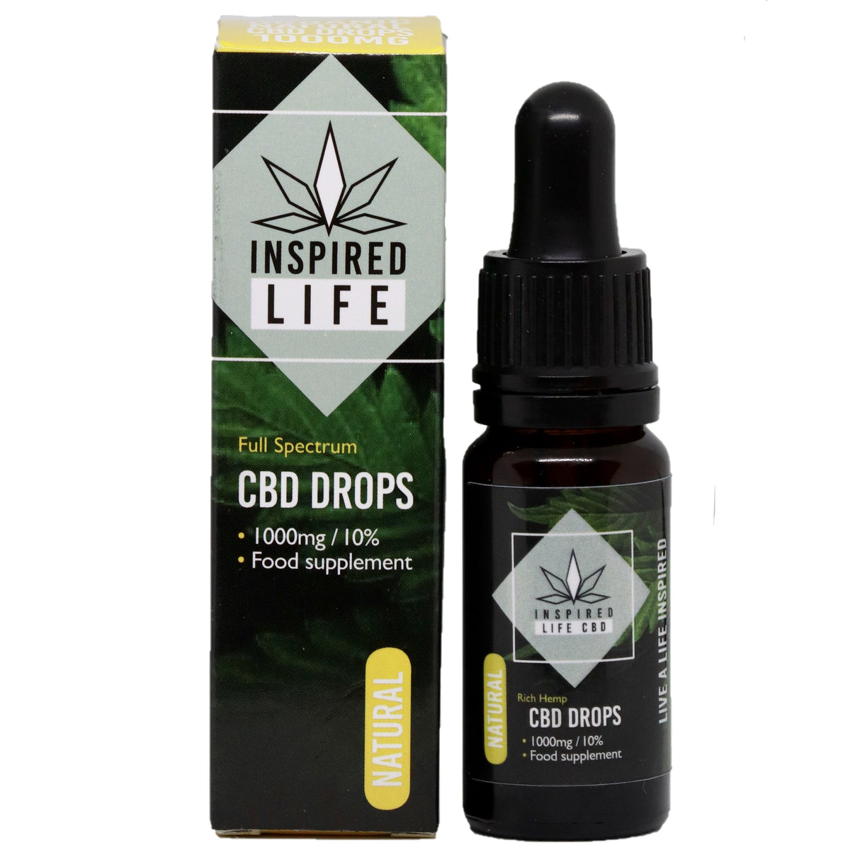 1000mg CBD Cannabis Oil Hemp Drops 10ml - Natural and Peppermint Flavours - Inspired Life CBD