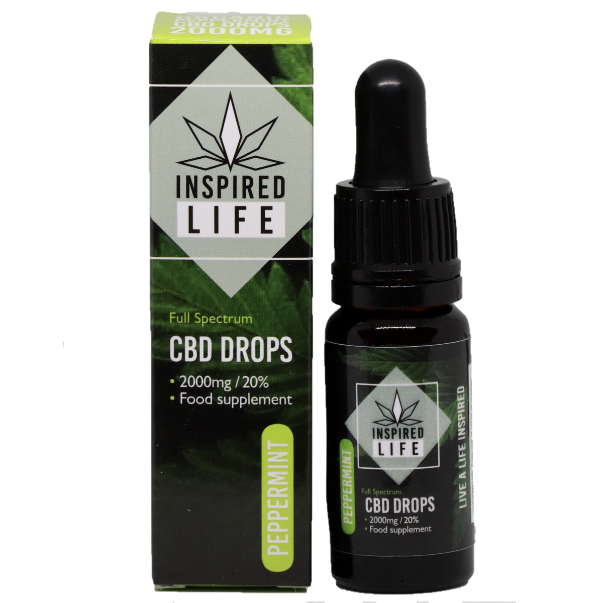 2000mg CBD Cannabis Oil Hemp Drops 10ml - Natural and Peppermint Flavours - Inspired Life CBD