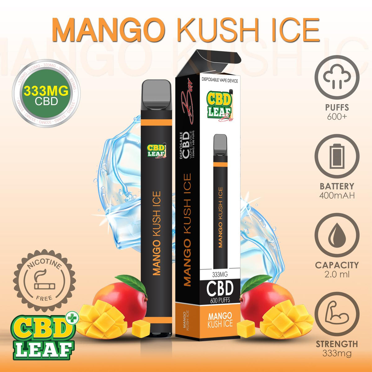 CBD Leaf Disposable Vape 333mg 2ml - Inspired Life CBD