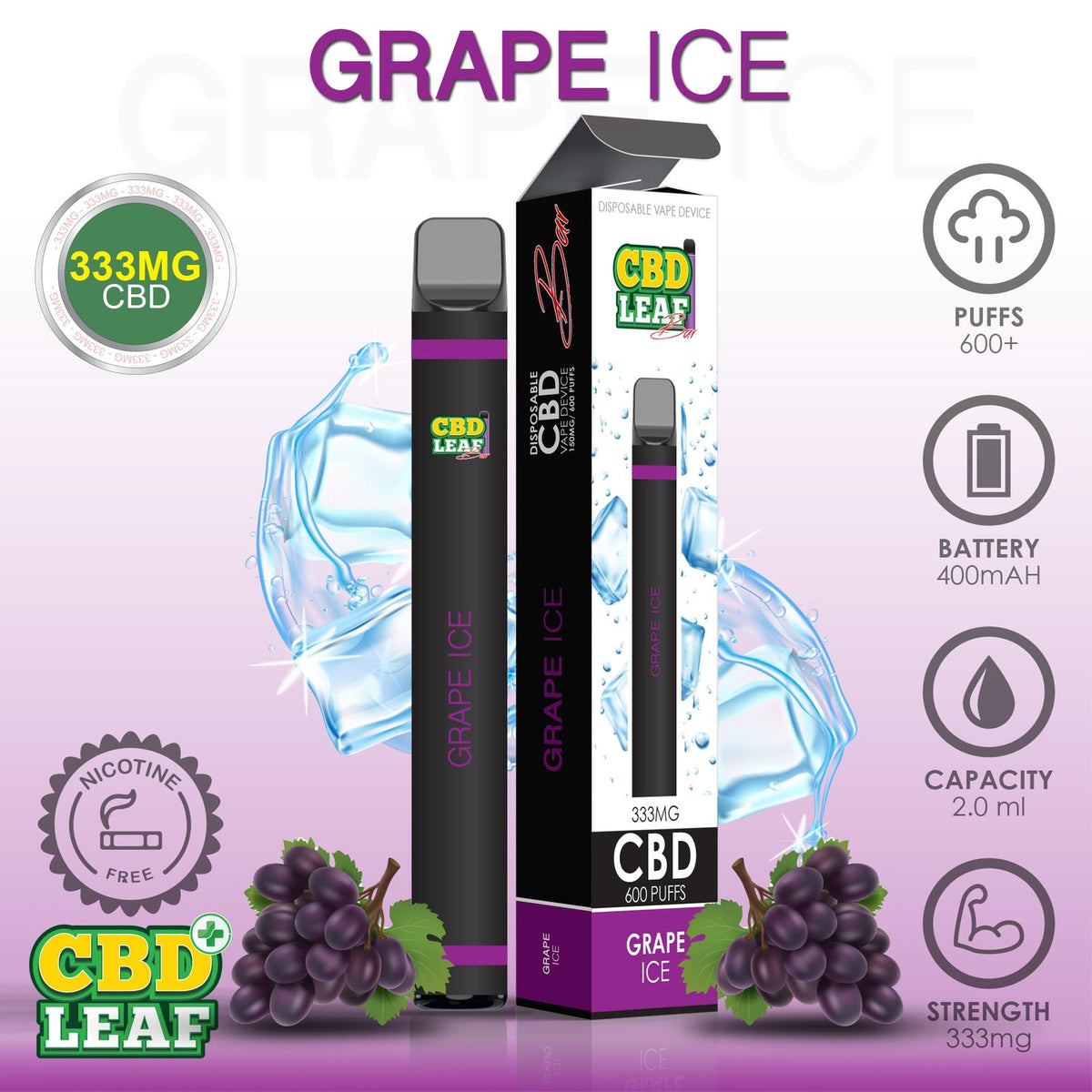 CBD Leaf Disposable Vape 333mg 2ml - Inspired Life CBD