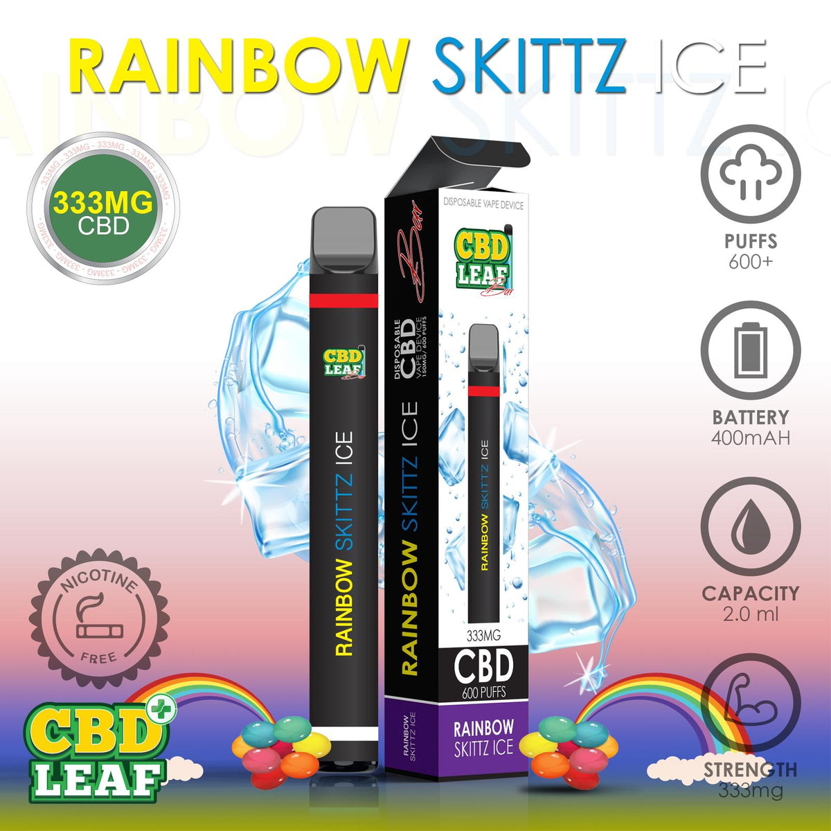 CBD Leaf Disposable Vape 333mg 2ml - Inspired Life CBD