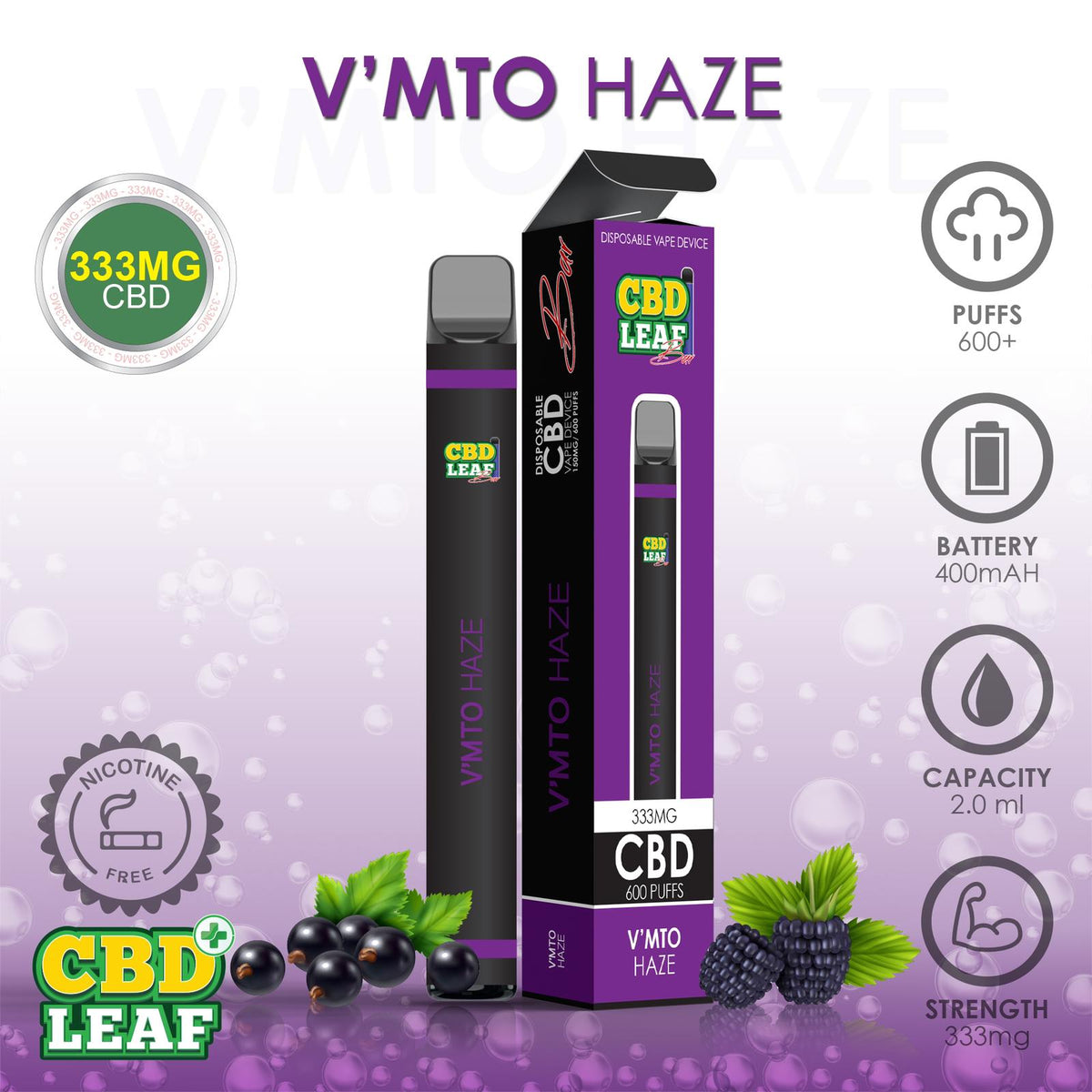 CBD Leaf Disposable Vape 333mg 2ml - Inspired Life CBD