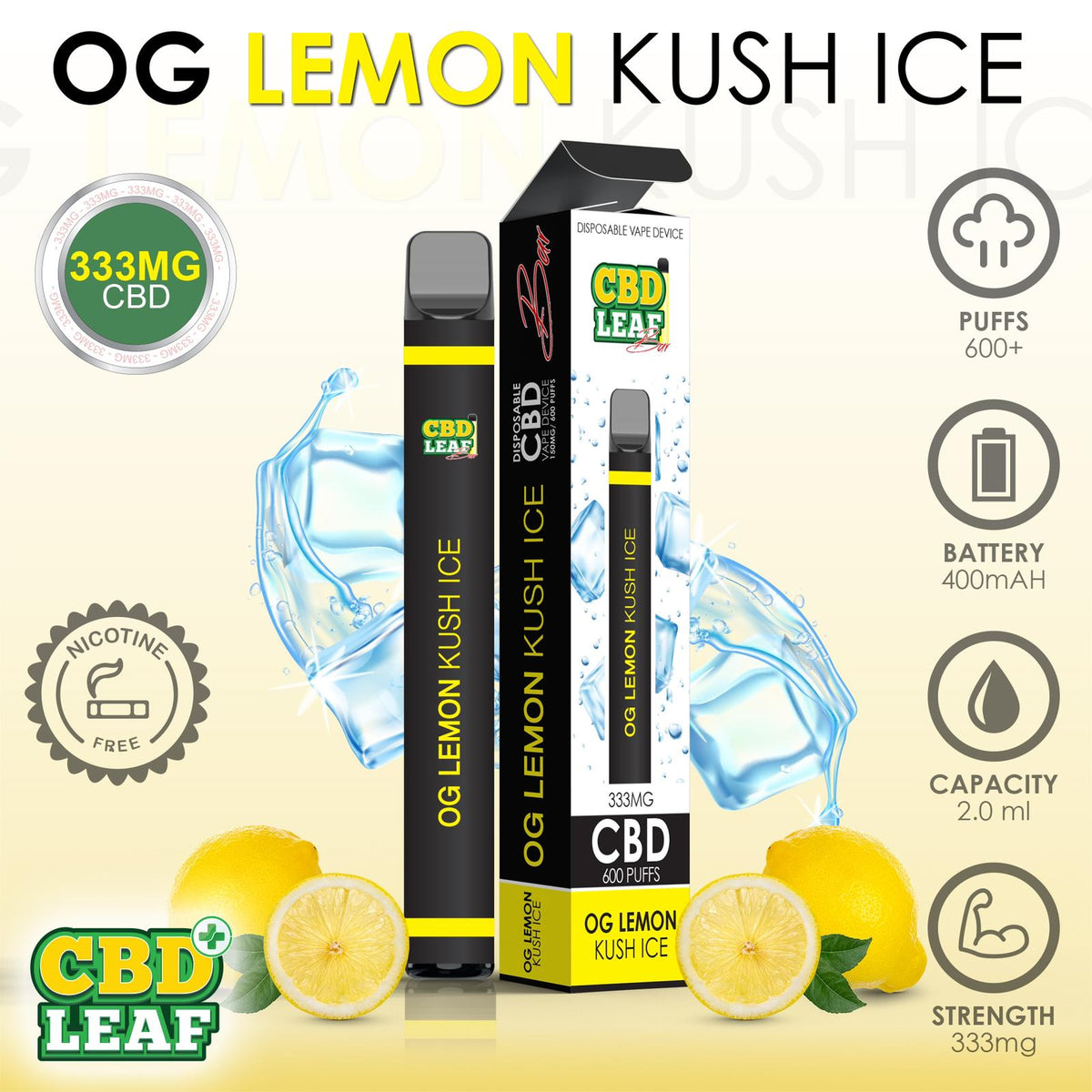 CBD Leaf Disposable Vape 333mg 2ml - Inspired Life CBD