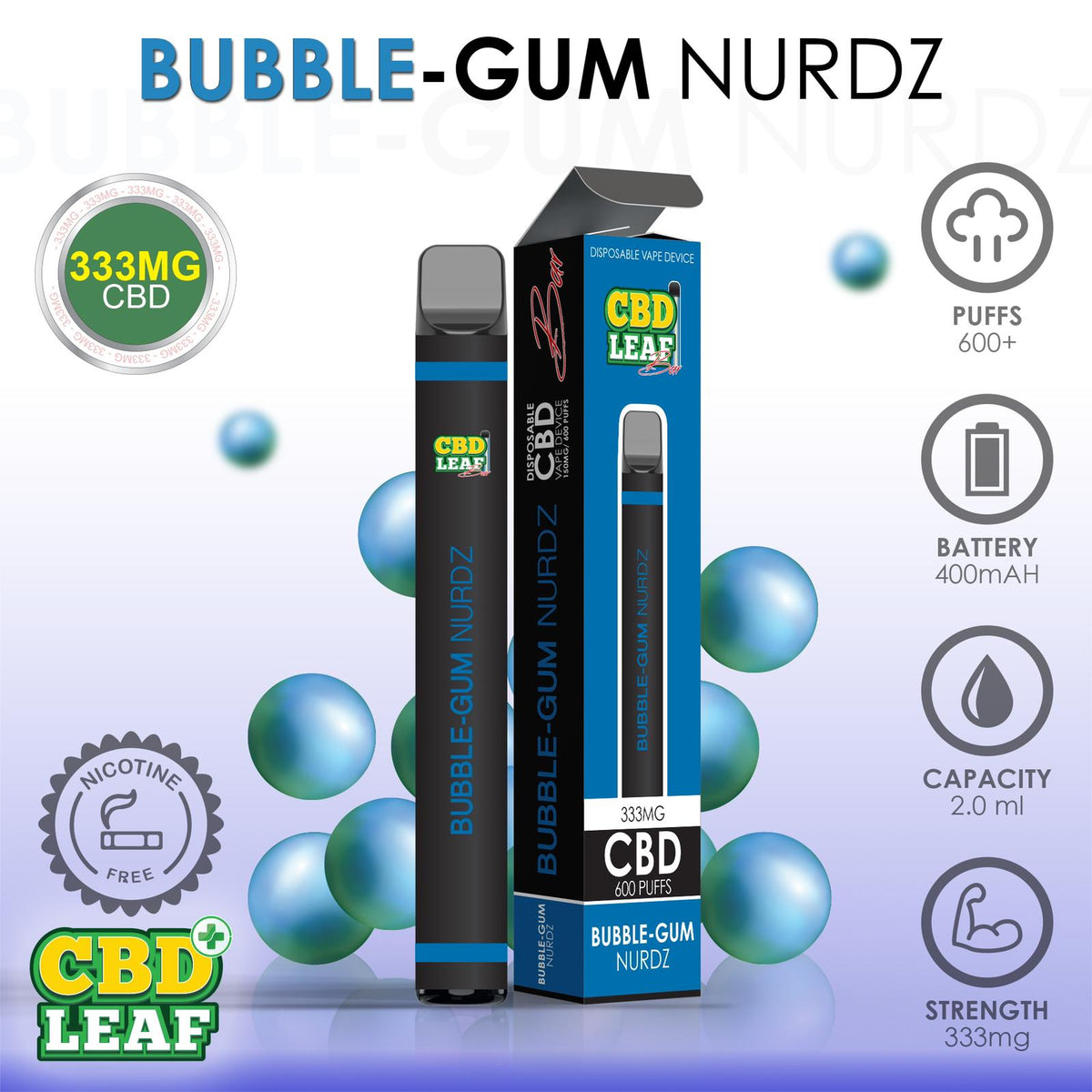 CBD Leaf Disposable Vape 333mg 2ml - Inspired Life CBD