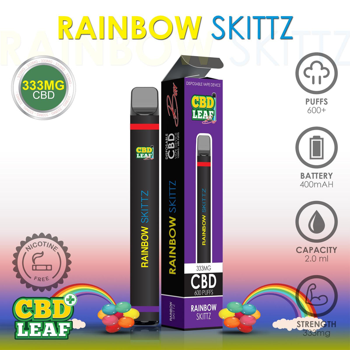 CBD Leaf Disposable Vape 333mg 2ml - Inspired Life CBD