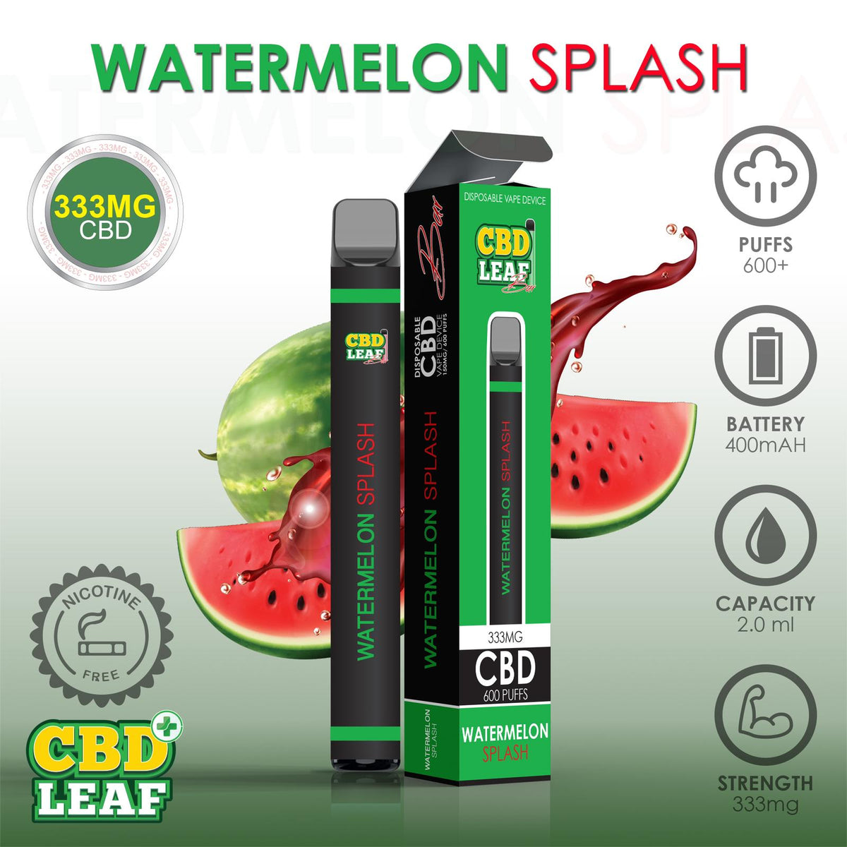 CBD Leaf Disposable Vape 333mg 2ml - Inspired Life CBD